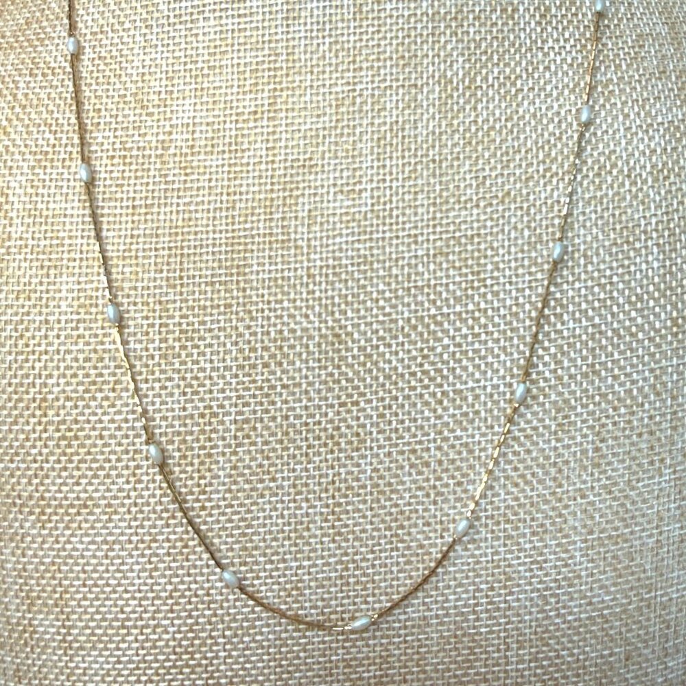 Vintage Napier Gold-Tone Chain Necklace‎ With Faux Pearl Long Dainy Cottage Core